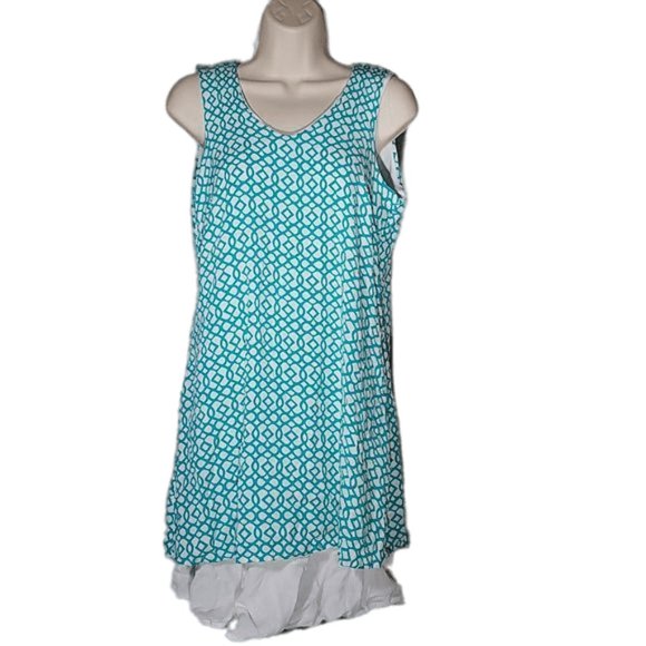 Nina Leonard Sleeveless Turquoise Midi Dress with Pockets Size Medium Boho - Picture 1 of 4